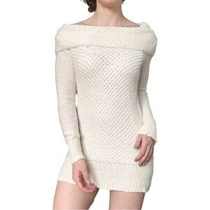 American Eagle cream knit off the shoulder sweater dress winter fall neutral Y2K